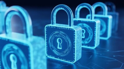 A digital representation of padlocks symbolizes cybersecurity and data protection in a technologically advanced environment - Powered by Adobe