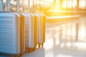 Silver Luggage Stacked in Terminal Waiting to Depart on a Trip