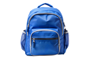 A blue backpack isolated on transparent background is perfect for carrying school supplies or travel essentials