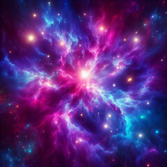 Naklejka premium Vibrant Cosmic Nebula with Glowing Stars in Deep Outer Space