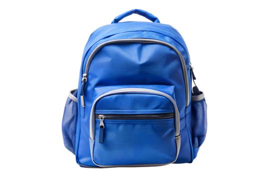 A blue backpack isolated on transparent background is perfect for carrying school supplies or travel essentials