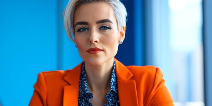 Non-binary person is working in a professional corporate office in business suit