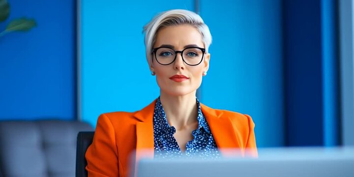 Non-binary person is working in a professional corporate office in business suit
