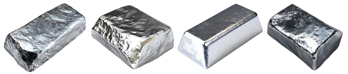 Set of aluminum foil wrapped and unwrapped metal blocks isolated on white background
