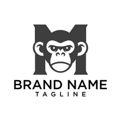 M monkey playfulness and intelligence of a monkey within the letter M.