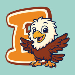 eagle in e alphabet cartoon vector icon illustration animal
