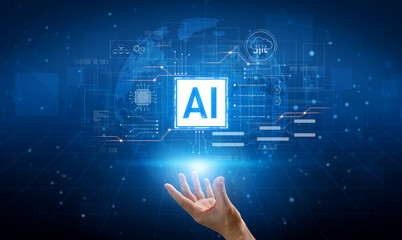 AI core technology presented with digital circuit connections, symbolizing AI systems, processing...