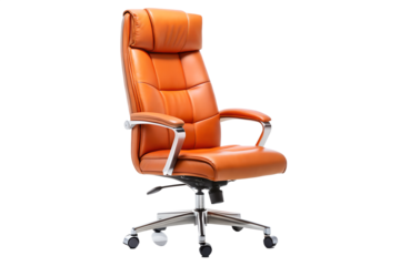 An orange executive office chair, isolated on transparent background, offering comfort and style for the modern workplace