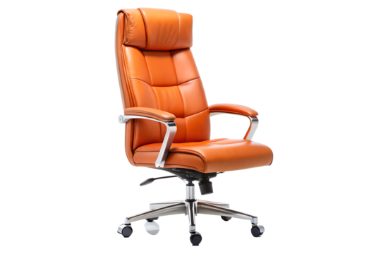 An orange executive office chair, isolated on transparent background, offering comfort and style for the modern workplace