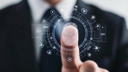 A fingerprint scan on a digital interface represents biometric identification, cybersecurity, and secure access technology - Powered by Adobe
