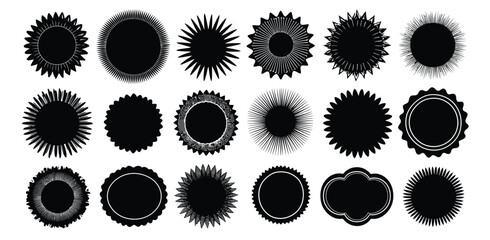 Set of sale sticker, starburst, sunburst badges, price tag, quality mark, retro stars. Starburst speech bubbles or attention grabber set