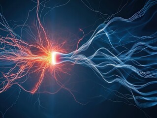 electricity current storage Concept. Electric currents radiate from a central source, creating dynamic, flowing patterns against a dark background.
