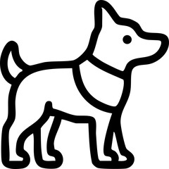 A flat vector icon of a guide dog wearing a harness, representing assistance for visually impaired individuals.