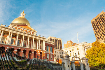 Massachusetts State House, the state capitol and seat of government for the Commonwealth of Massachusetts on Beacon street in historic downtown, Boston, Massachusetts, USA