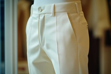 quality fabric, structure, and fit of white dress pants. Excellent for catalogs, minimalist fashion shoots, or online store product pages targeting stylish professionals.