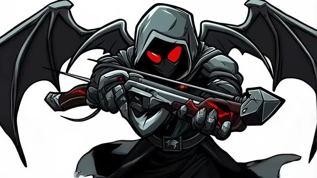 Enigmatic Shadow Archer Ready to Strike with Precision in Animated Illustration