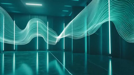 Abstract Hallway with Glowing Waves and Vertical Lights for Modern Design Concepts - Powered by Adobe