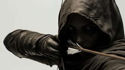 Hooded Archer Poised to Strike: A Dramatic Close-Up of Medieval Times