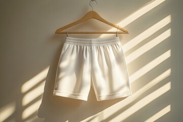 Summer Wardrobe Essentials Concept with Hanging White Shorts