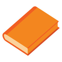 Simple orange hardcover book with white pages shown from an isometric perspective, Orange Hardcover Book Vector Illustration, Closed Isometric Design