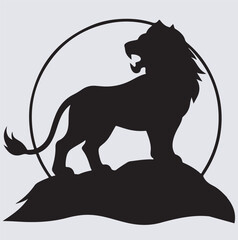 a roaring lion on the cliff silhouette vector art illustration, lion vinyl ready vector