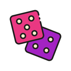 Two colorful dice are displayed in this gambling themed graphic, perfect for game design or recreational projects.