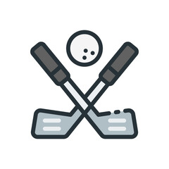 Two golf clubs are crossed behind a golf ball, creating a clean design suitable for sports or leisure themed visuals.