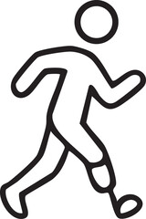 This image is a black silhouette icon of a person with a prosthetic leg, symbolizing physical disability and mobility support.
