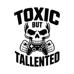 Toxic but talented skull gamer silhouette isolated on white background