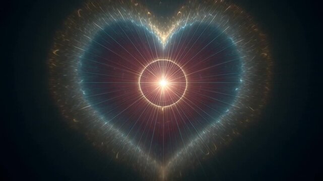 Glowing Heart Shape with Teal Orange and Red Particles on Dark Background