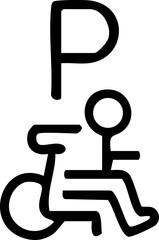 The image shows a black outline icon of a person in a wheelchair with a 