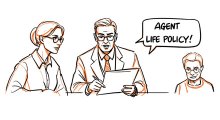 Family meeting with insurance agent discussing life policy details  