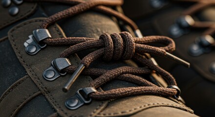 Close-up hiking boot laces
