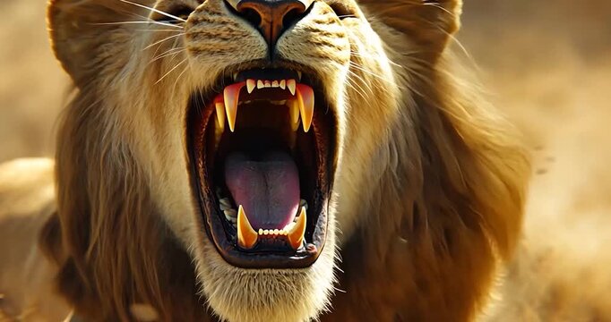 Lion roaring close up