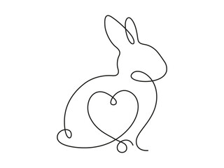 Hand drawn rabbit and heart icon. Vector rabbit with heart in line style. Icon design for Easter.