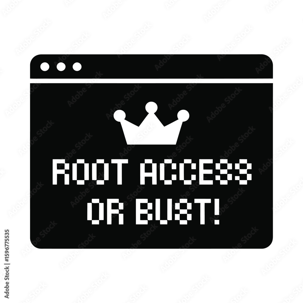 Fototapete computer screen with root access or bust text and crown silhouette isolated on white background