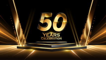 50 Years Celebration Award Background. Recognition Ceremony. Birthday Occation  Achievement. Premium Elegant Graphics. Event Entertainment Spot Light Hollywood Template  Luxury Premium Corporate. 