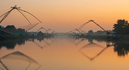 Fototapeta premium Sunrise over fishing nets