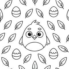 Cute Cartoon Birds and Leaves Seamless Pattern Design