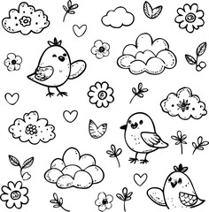 Seamless Pattern with Cute Birds and Flowers for Kids