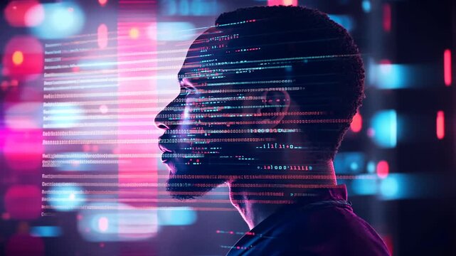 Cyberpunk portrait with code overlay futuristic and digital identity concept video - Powered by Adobe