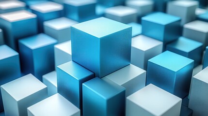 Obraz premium Abstract Blue Cube Structure: A 3D Render of Interlocking Cubes, Representing Data, Technology, or Modern Architecture