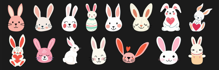 Charming bunnies design presents a collection of cute rabbits, ideal for Easter themes and spring animal graphics to enrich any project.