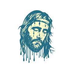 Depiction of Jesus Christ with a stylized, dripping effect, suitable for logo or emblem design representing faith or spirituality.