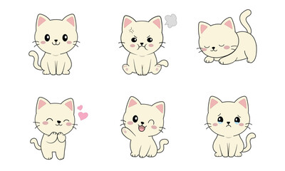 Cute Cartoon Cat Stickers with Playful Expressions Collection