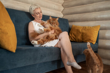 An Intimate Moment Shared Between a Woman and Her Adorable, Loving Cat in Their Home
