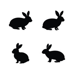 Fototapeta premium Rabbit Silhouette Vector Set – Black Bunny Animal Icons Isolated on White Background
