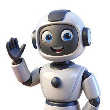 3d icon of friendly robot waving hello isolated on transparent background