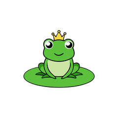 Obraz premium Cute Vector of a Happy Green Frog with a Lily Pad