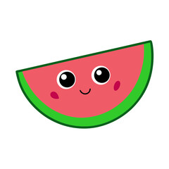 Fototapeta premium Cute Vector of a Happy Green Watermelon Slice with Seeds